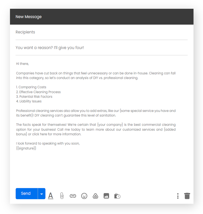 an email template for commercial cleaning business, a nurture email