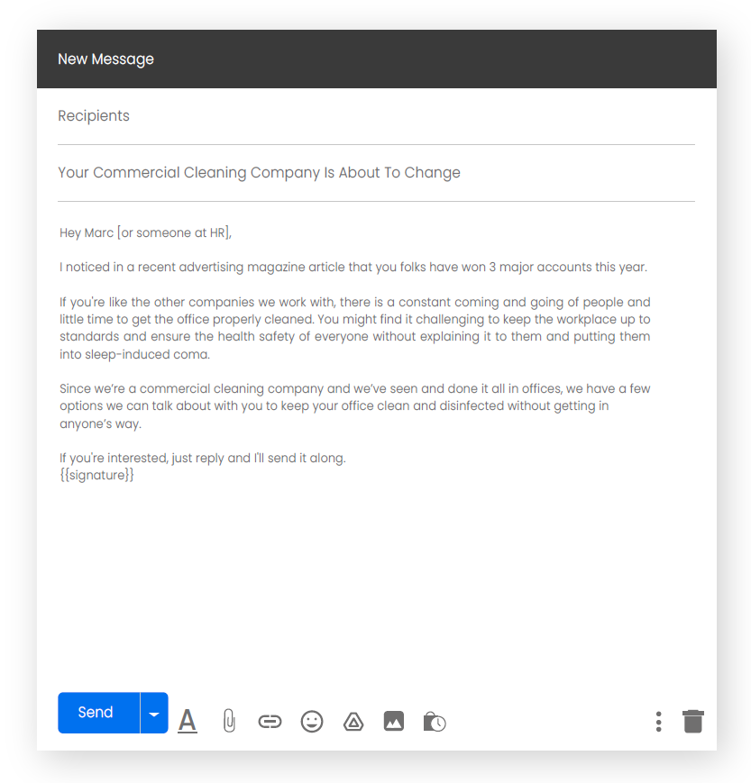 an email template for commercial cleaning business, a prospecting email