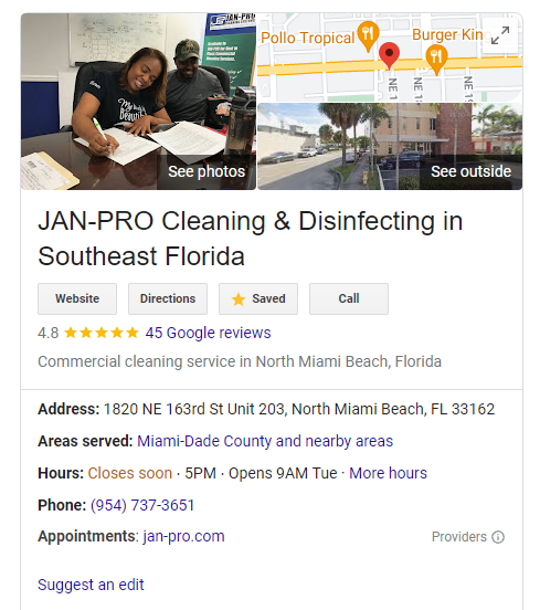Google Business Profile Listing as shown in the SERP