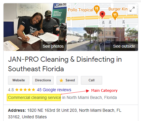 category google business profile for commercial cleaning