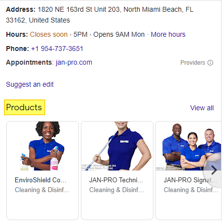 products in google business profile