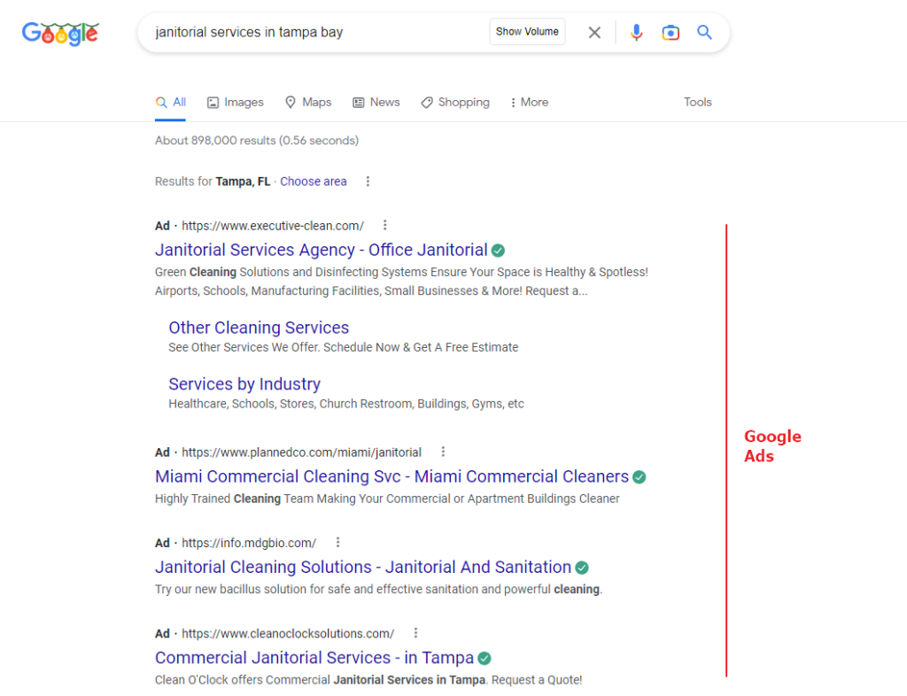 janitorial services google ads