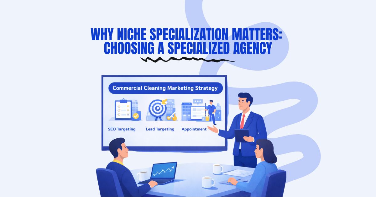 commercial cleaning digital marketing team working office